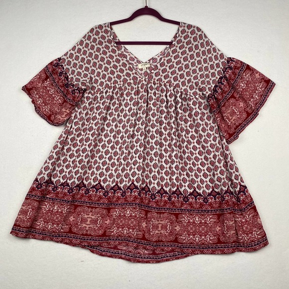Umgee Tops - Umgee Womens Small Paisley Print V Neck Short Sleeve Flowy Tunic Boho Top Blouse